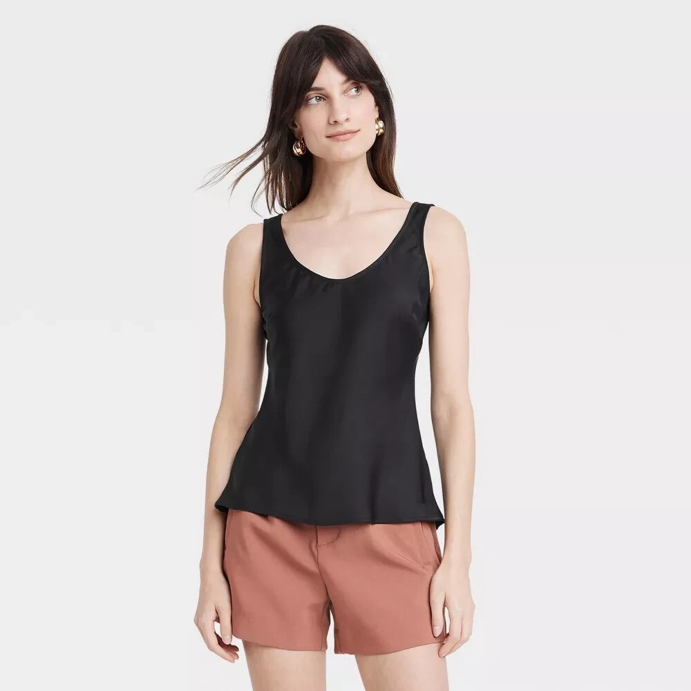 Elegant Black Women's Top woven shell tank top